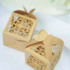 25 Pack Gold Butterfly Top Laser Cut Lace Favor Candy Gift Boxes