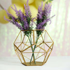 Tealight Candle Holder Gold Metal Pentagon Prism Geometric Open Frame - Flower Stand 7"