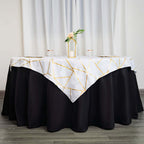 Polyester 54"x54" Square Tablecloth White with Gold Foil Geometric Pattern - Wrinkle-Resistant & Durable for Stylish Settings