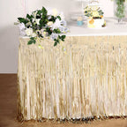 Metallic Foil Fringe Table Skirt Champagne with Self Adhesive Backing - Durable Tinsel Skirt for Parties 30"x9ft