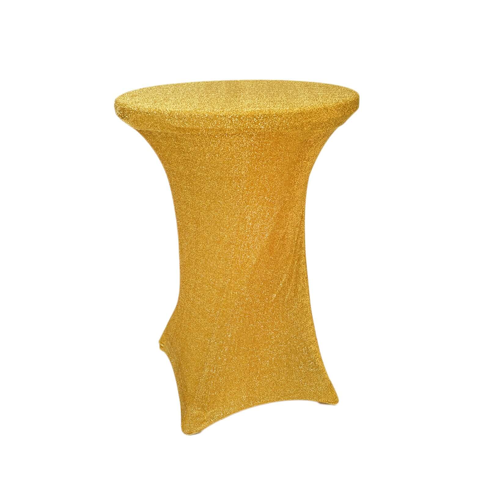 Metallic Spandex 36" Fitted Glitter Round Cocktail Table Cover Gold - Polished Stretch Fit for High Top Tables