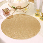 6-Pack Placemats Glitter Design Champagne Sparkle Round - Non-Slip Decorative Dining Table Mats 13"