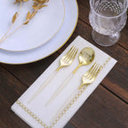 24-Pack Plastic Fork and Spoon Set Gold/Ivory - Heavy Duty Disposable Modern Utensils 6"