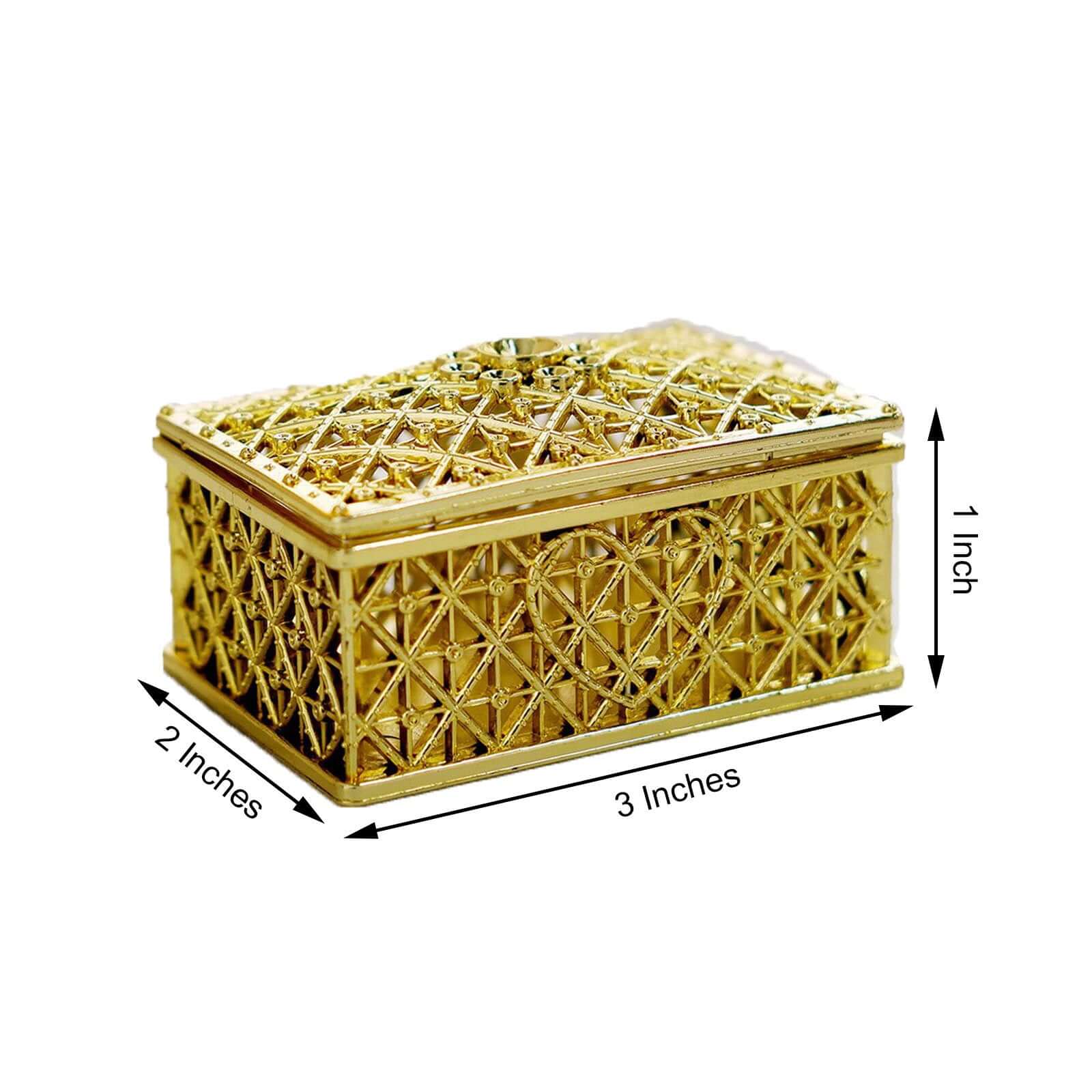 12-Pack Vintage Rectangular Candy Containers Gold - Decorative Hollow Favor Boxes for Jewelry 3"