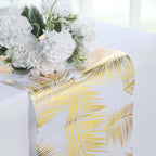 Disposable Table Runner Roll 108" Metallic Gold Foil Palm Leaves Print - Chic Non-Woven Tropical Table Decor for Events