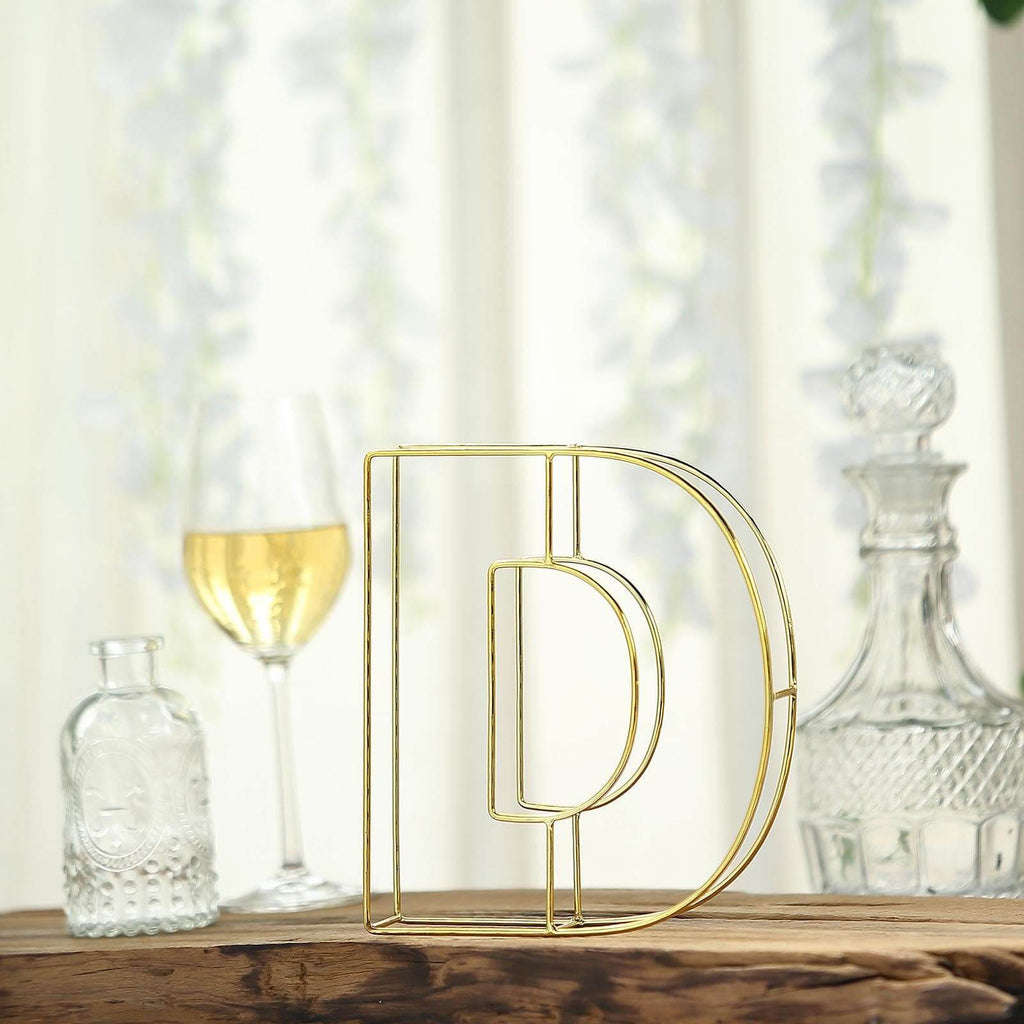 8" Tall Gold Freestanding 3D Decorative Wire Letter, Wedding Centerpiece - D