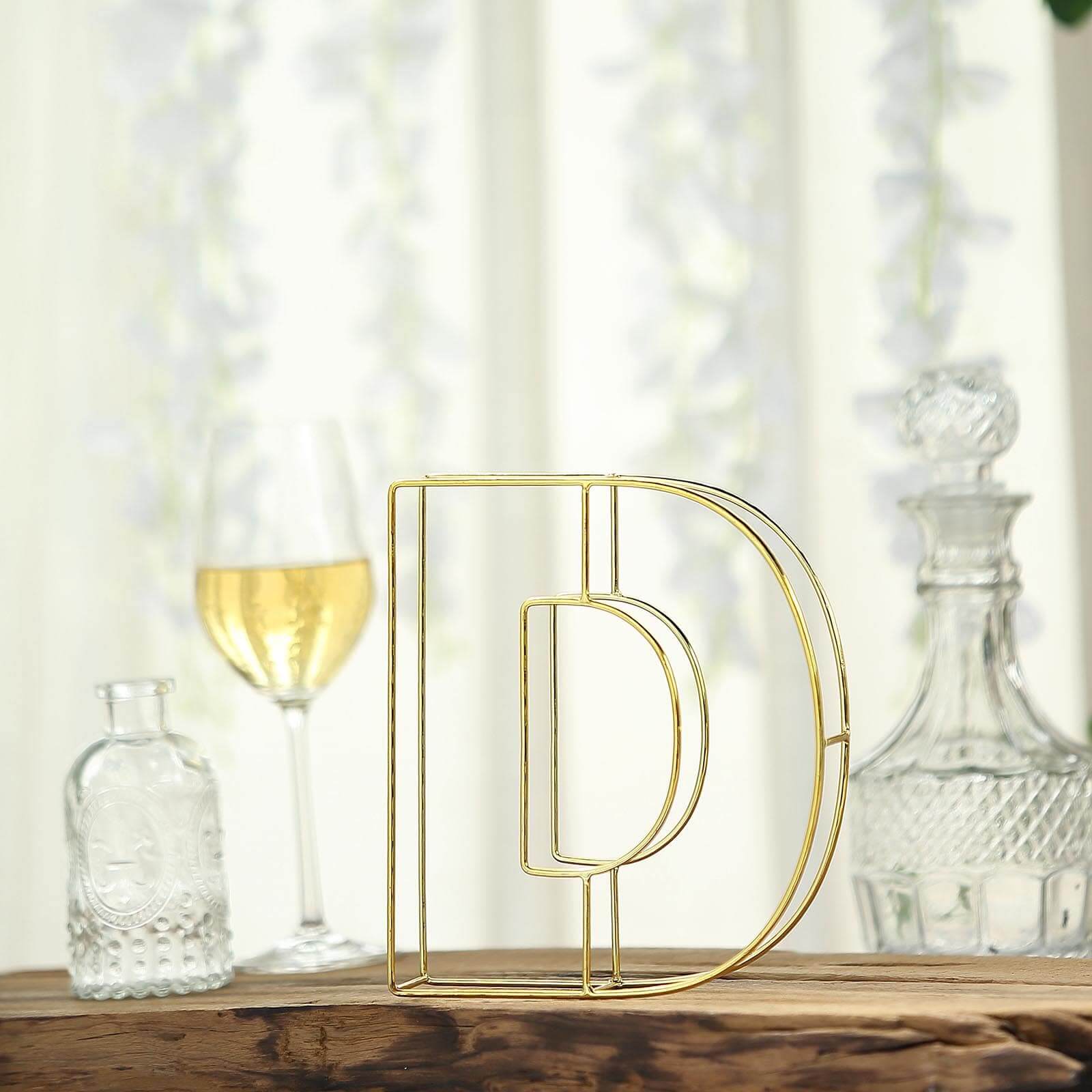 8" Tall Gold Freestanding 3D Decorative Wire Letter, Wedding Centerpiece - D
