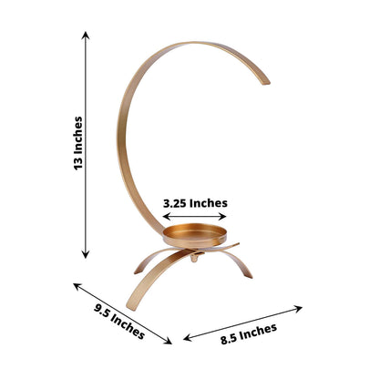 Moon Shaped Tealight Hurricane Candle Holder Gold Metal - Decorative Centerpiece Design 13"