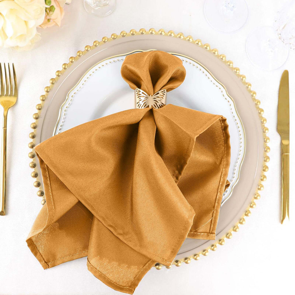 5 Pack Polyester 20"x20" Napkins Gold - Wrinkle Resistant & Easy Care Cloth Napkins for Special Occasions