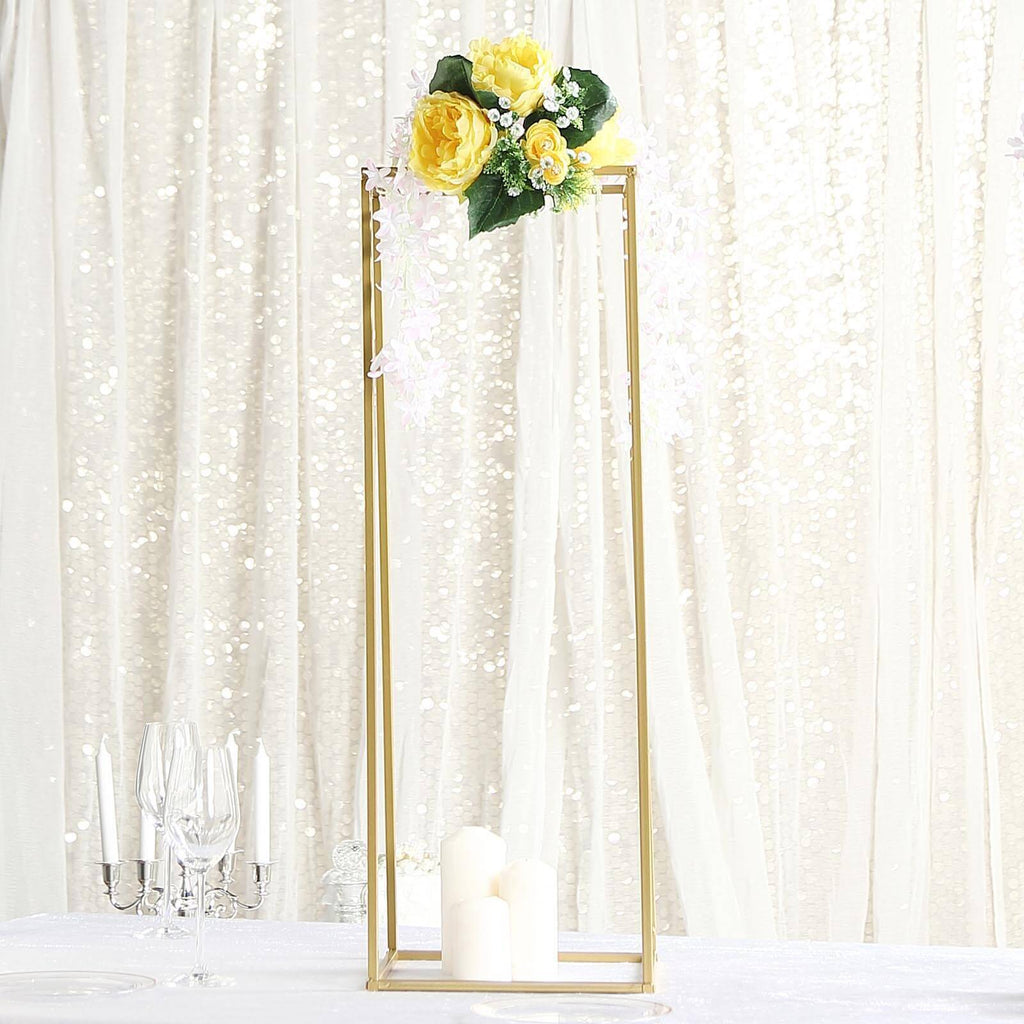 2-Pack Wedding Flower Stand Gold Metal Geometric Column Frame Rectangular - Versatile Floral Pedestal for Sophisticated Arrangements 32"