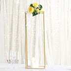 2-Pack Wedding Flower Stand Gold Metal Geometric Column Frame Rectangular - Versatile Floral Pedestal for Sophisticated Arrangements 32"