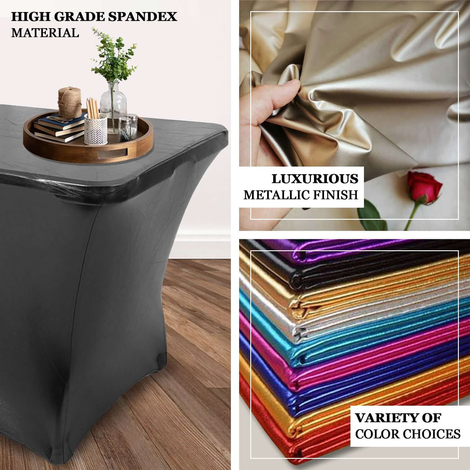 Stretch Spandex 72"x30" Rectangle Tablecloth Metallic Gold - Glamorous Form-Fitting Table Cover for Upscale Gatherings