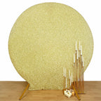 7.5ft Champagne Metallic Shimmer Tinsel Spandex Round Wedding Arch Cover, 2-Sided Photo Backdrop