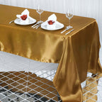 Satin Rectangular 60"x126" Tablecloth Gold - Smooth and Lustrous Finish for Weddings and Parties