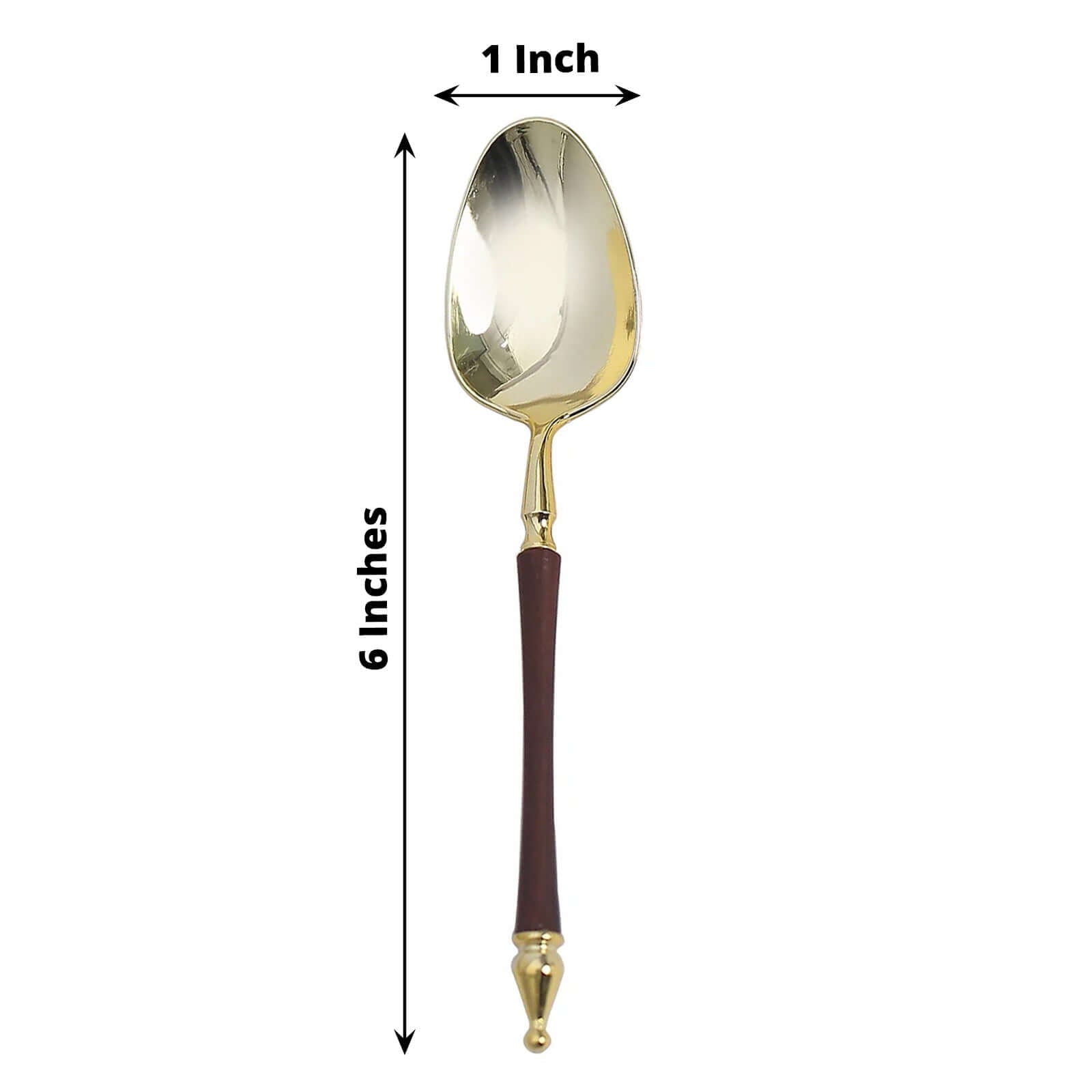 24-Pack Plastic Dessert Spoons with Roman Column Handle Gold/Brown - European Style Disposable Utensils 6"