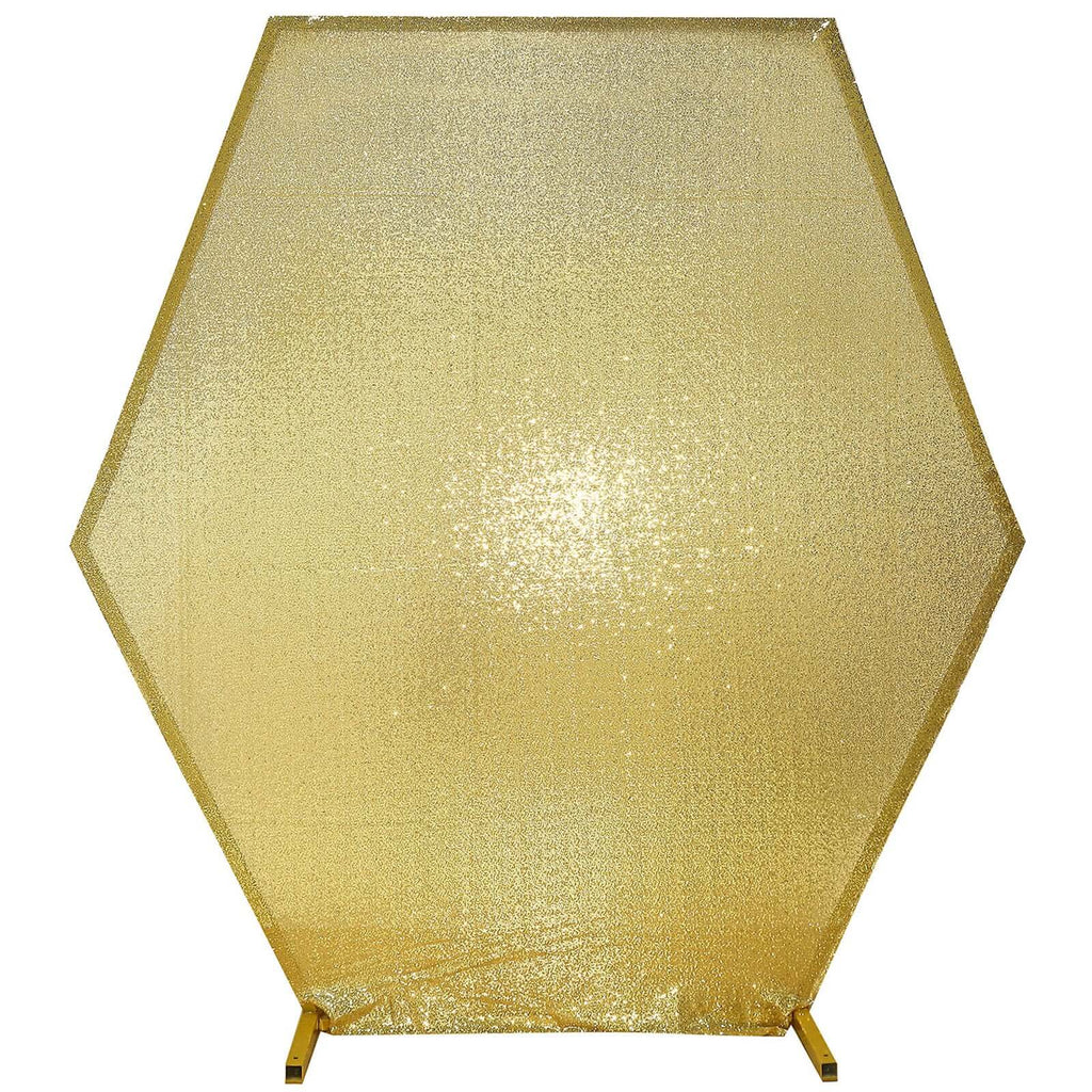 8ftx7ft Metallic Gold Shiny Sequin Hexagon Backdrop Stand Cover, Shiny Sparkle 2-Sided Custom Fit Wedding Arch Cover
