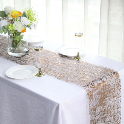 Mesh Polyester 108" Table Runner Roll Metallic Bronze - Distressed Foil Look Disposable Table Decor