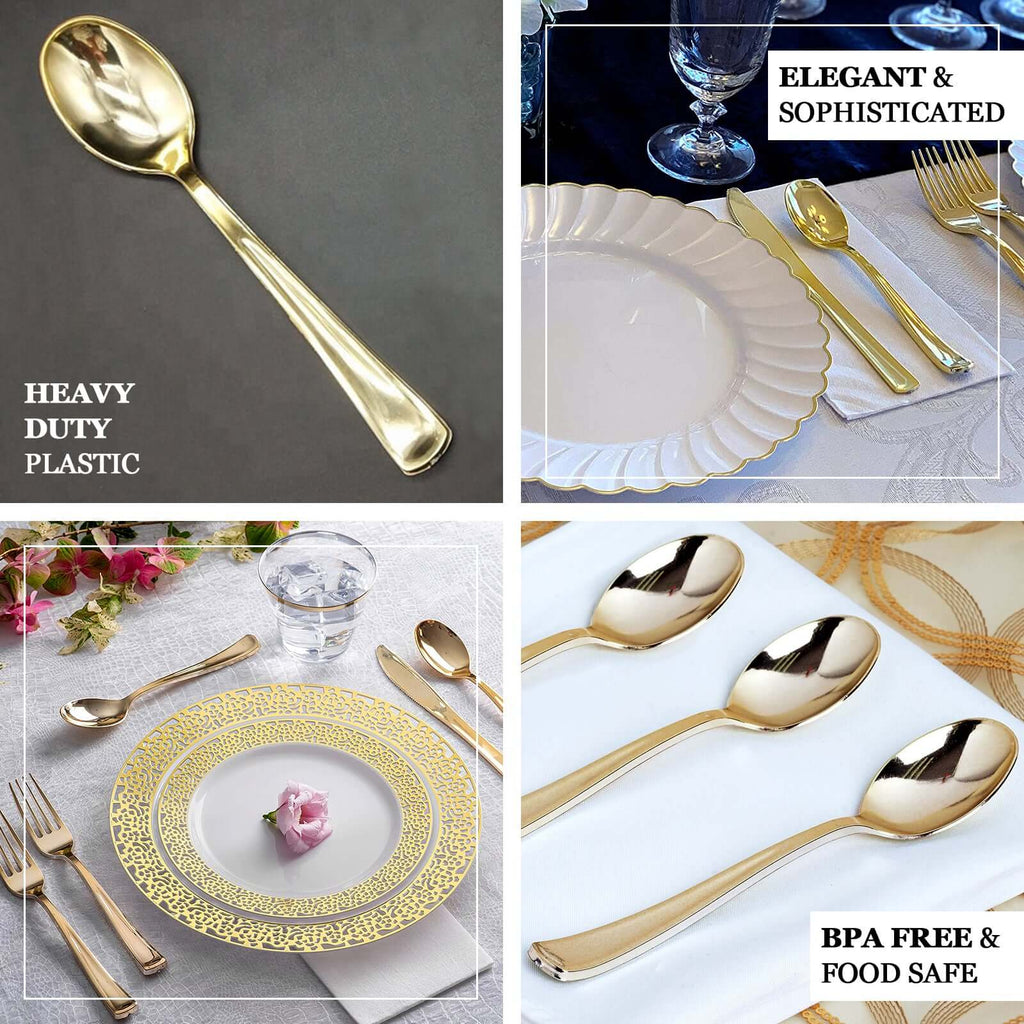 25-Pack Plastic Spoons Metallic Gold Classic Heavy Duty - Premium Disposable Cutlery 7"