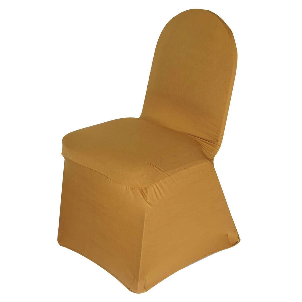 Spandex Chair Cover with Metallic Shimmer Tinsel Back for Banquet Chairs Gold - Luxe Fitted Slipcover for Weddings & Parties
