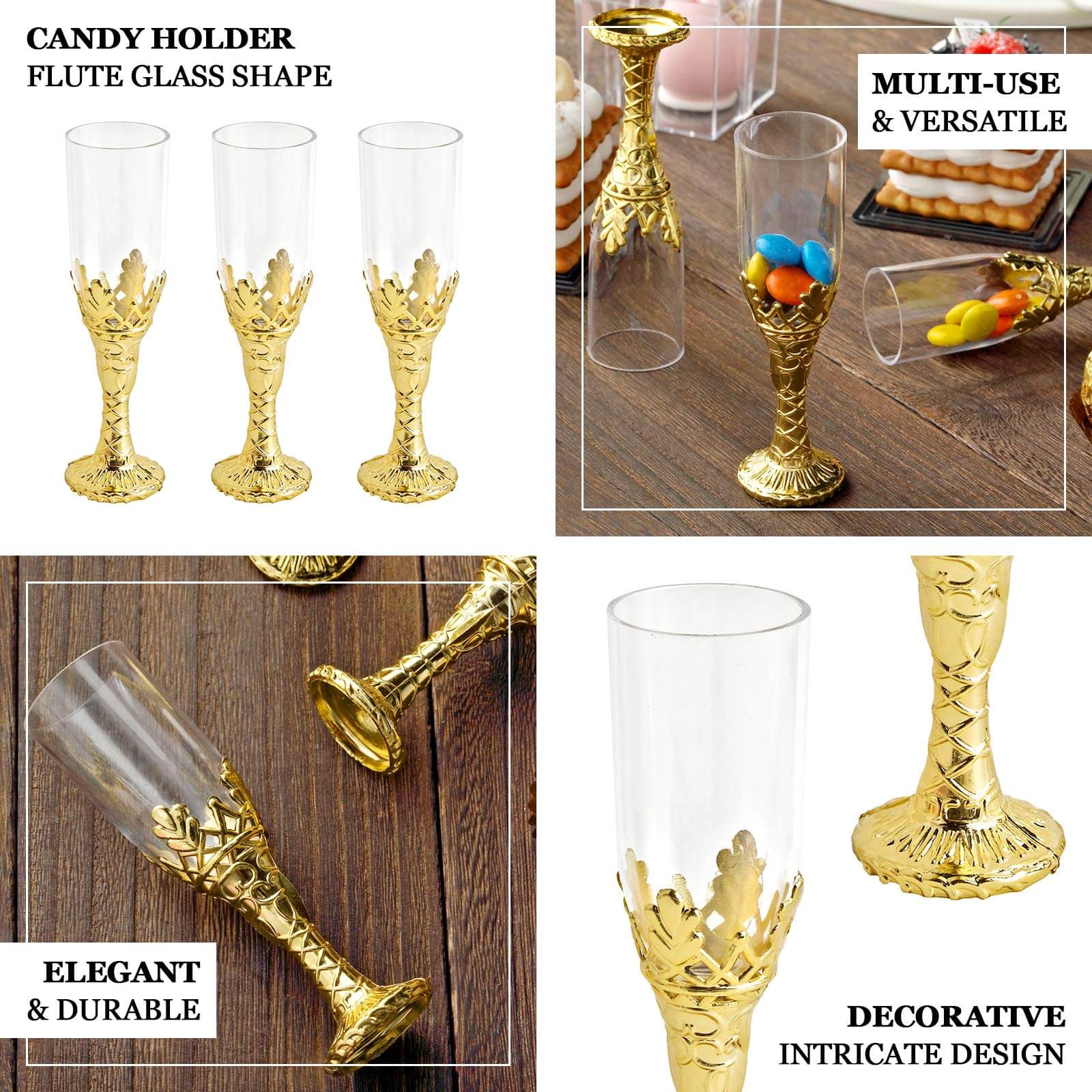 12-Pack Plastic Fillable Mini Candy Container in Champagne Bottle Style Clear Gold - Candy Treat Favor Boxes 4"