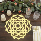 6-Pack Disposable Table Placemats in Metallic Gold Laser Cut Flower Design - 700GSM Cardboard Placemats for Glamorous Table Settings 13"