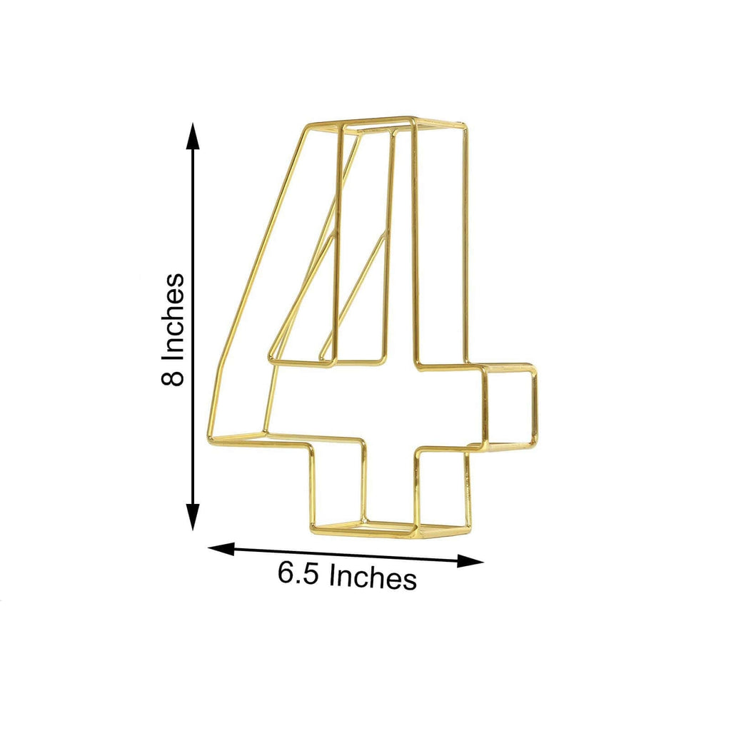 8" Tall Gold Freestanding 3D Decorative Metal Wire Numbers, Wedding Table Numbers -4