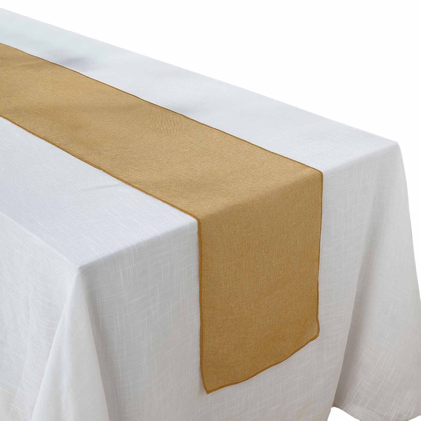 Faux Linen 14"x108" Table Runner Gold - Rustic Farmhouse Tabletop Decor