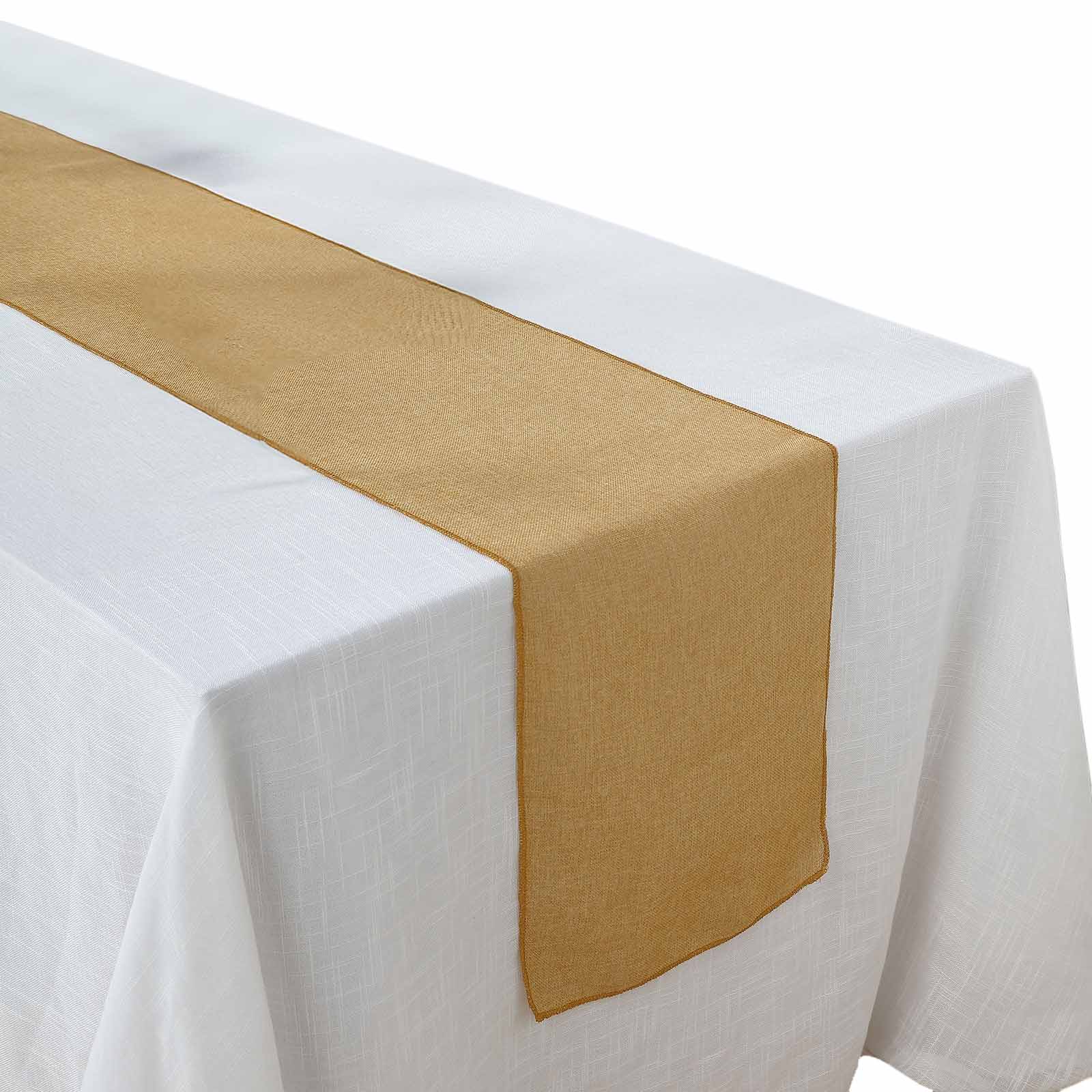 Faux Linen 14"x108" Table Runner Gold - Rustic Farmhouse Tabletop Decor