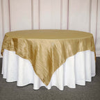 Taffeta 90"x90" Table Overlay Square Tablecloth Gold - Accordion Crinkle Design for Modern Celebrations