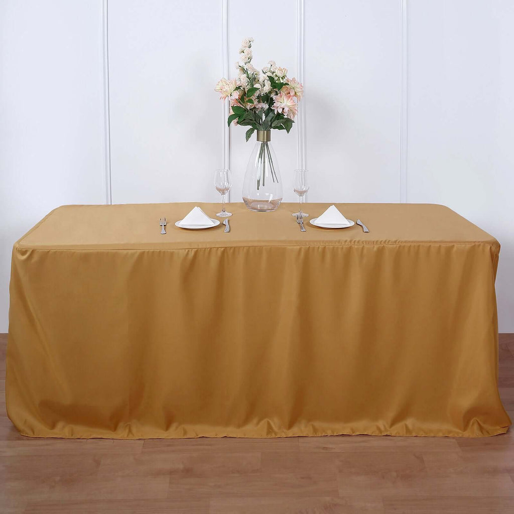 Fitted Polyester 72"x30" Rectangle Tablecloth Gold - Sleek and Durable for Events