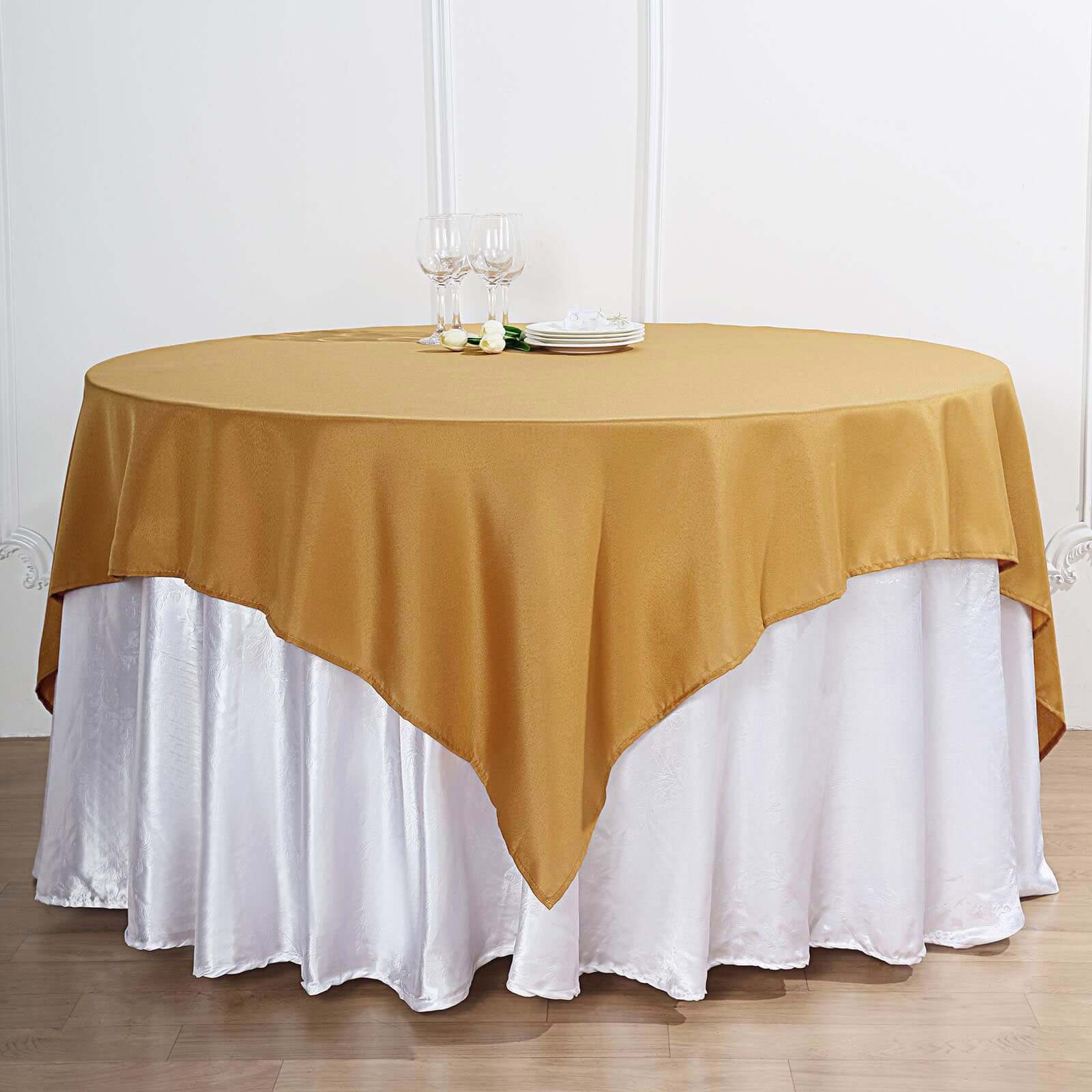 Polyester 70"x70" Table Overlay Square Tablecloth Gold - Wrinkle-Resistant & Durable Table Cover