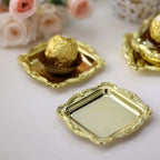 12 Pack 3" Gold Baroque Mini Square Sweet Treats Serving Platter, Party Favor Candy Display Tray