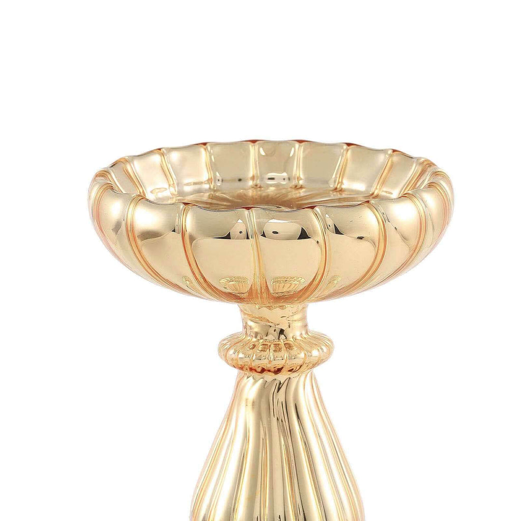 Set of 3 Candle Holder Stands Gold Mercury Glass Pillar Design - Stylish Votive Centerpieces for Tables & Decor 7", 8", 10"