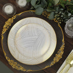 10-Pack Plastic 10" Round Dinner Plates in White with Gold Wave Brush Strokes Pattern - Disposable Party Plates for Modern & Classy Table Decor