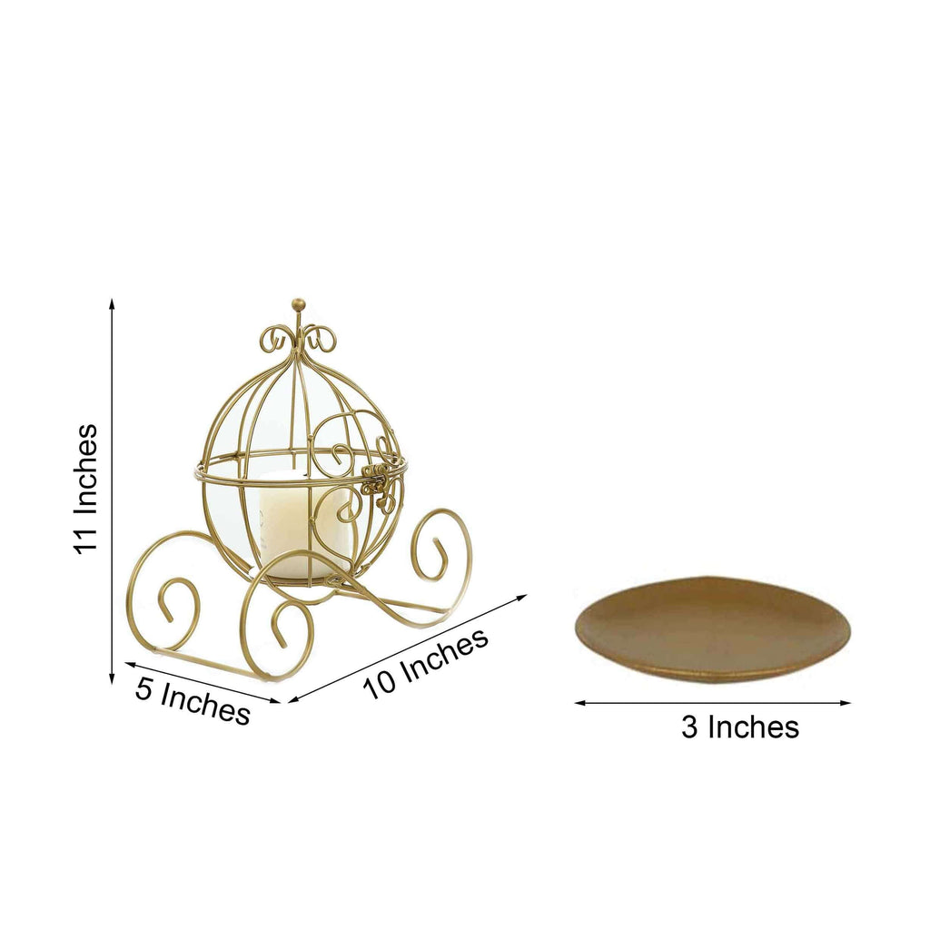Candle Holder Gold Wrought Iron Cinderella Carriage Card Display - Wedding Table Accent 11"
