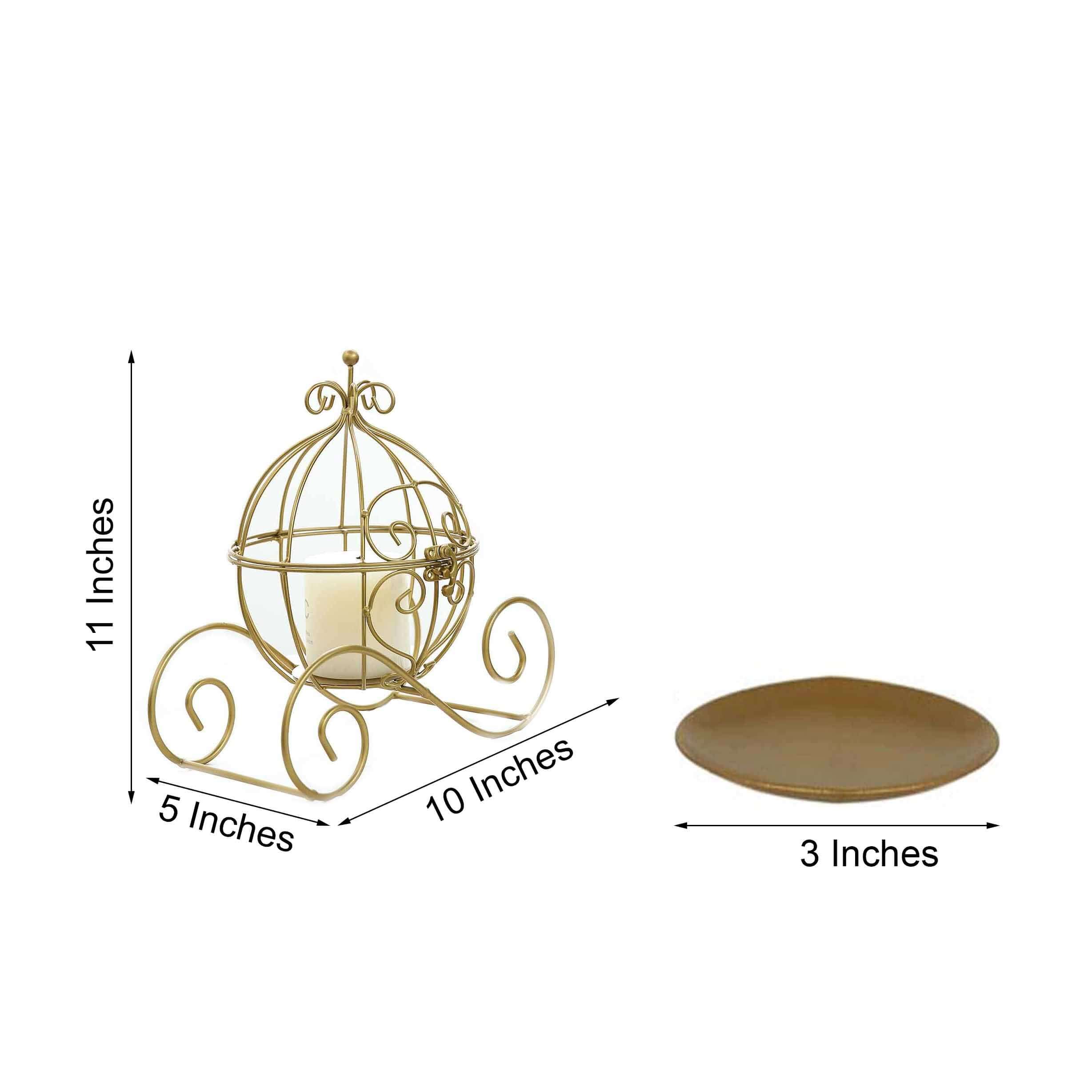 Candle Holder Gold Wrought Iron Cinderella Carriage Card Display - Wedding Table Accent 11"