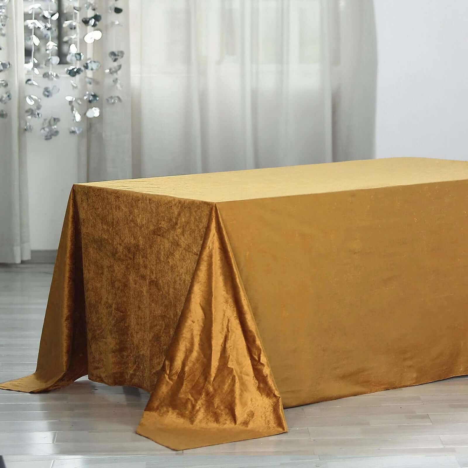 Premium Velvet 90"x156" Rectangle Tablecloth Gold - Reusable Soft & Stylish Seamless Table Cover for Sophisticated Weddings & Events