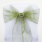 5 Pack Organza Chair Sashes Olive Green - Reusable Sheer Chair Bows 6"x108"