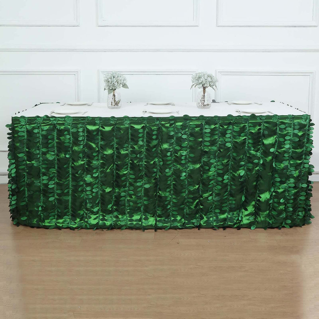 Taffeta Fabric 17ft Table Skirt Green 3D Leaf Petal Design - Exquisite & Stylish Event Table Cover
