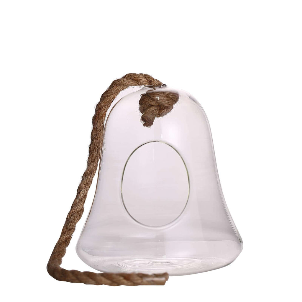 Glass Terrarium Hanging Bell Shaped Design with Twine Rope - Unique Free-Falling Planter for Air Plants & Displays 9"