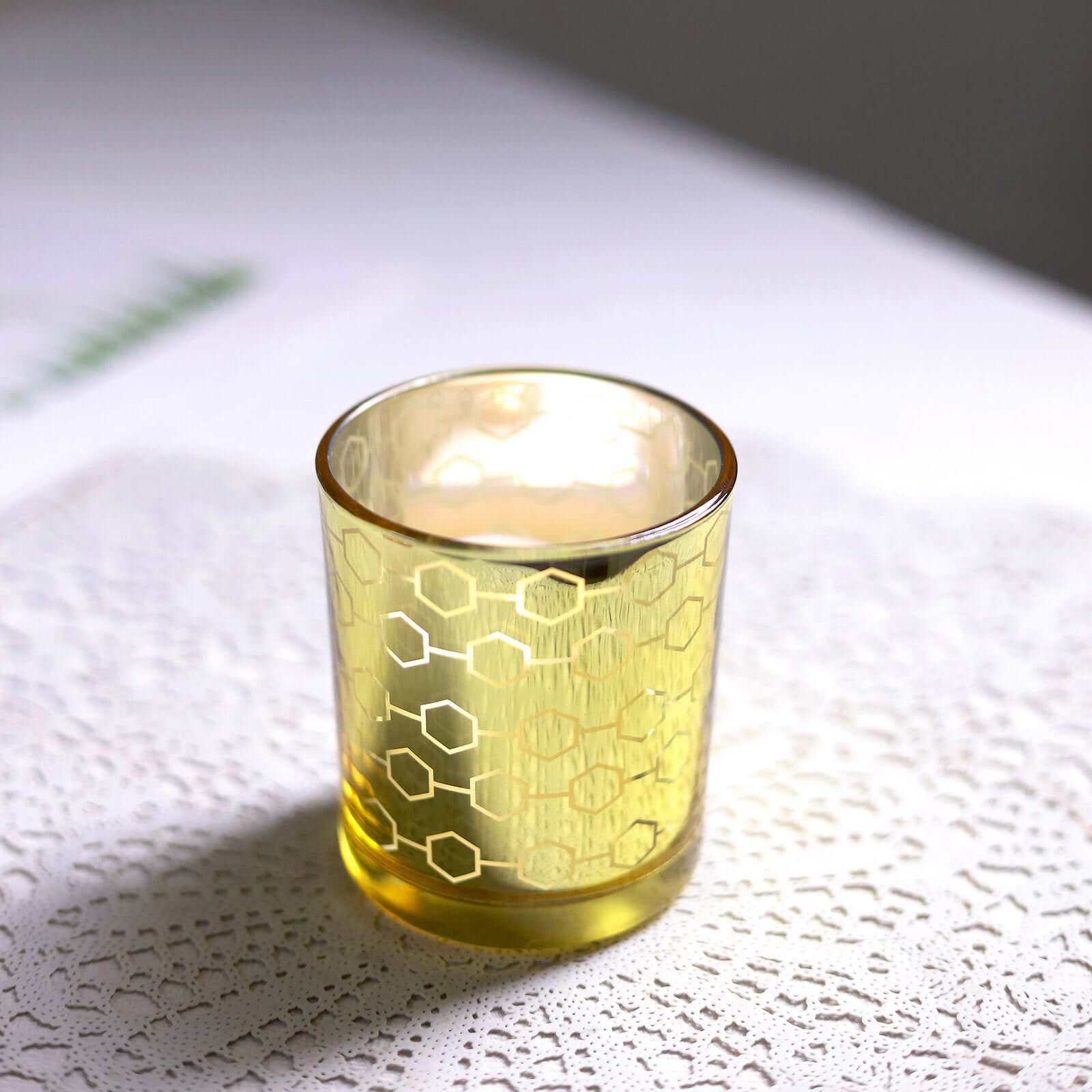 6-Pack Mercury Glass Candle Holders Gold with Honeycomb Design - Votive Candle Containers 3"