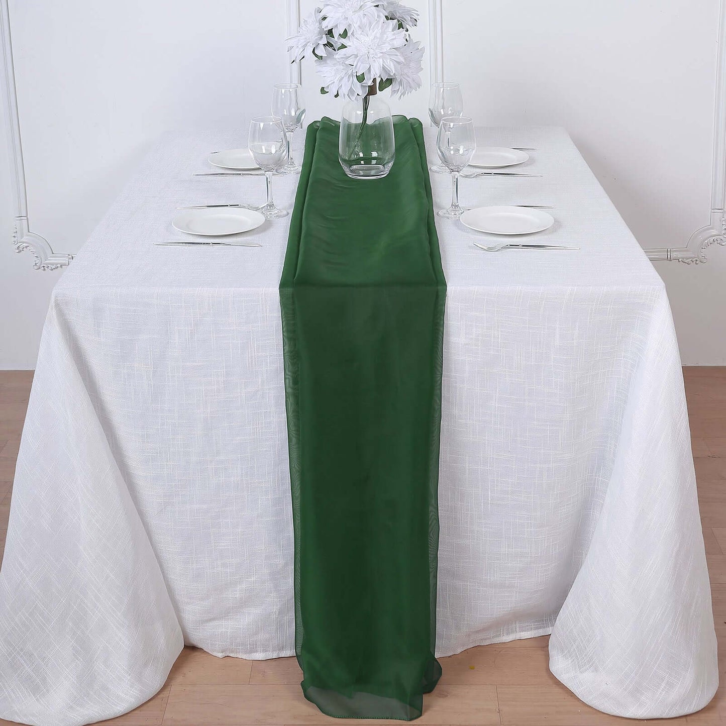 Chiffon 6ft Table Runner Hunter Emerald Green - Flowy & Lightweight Table Decor