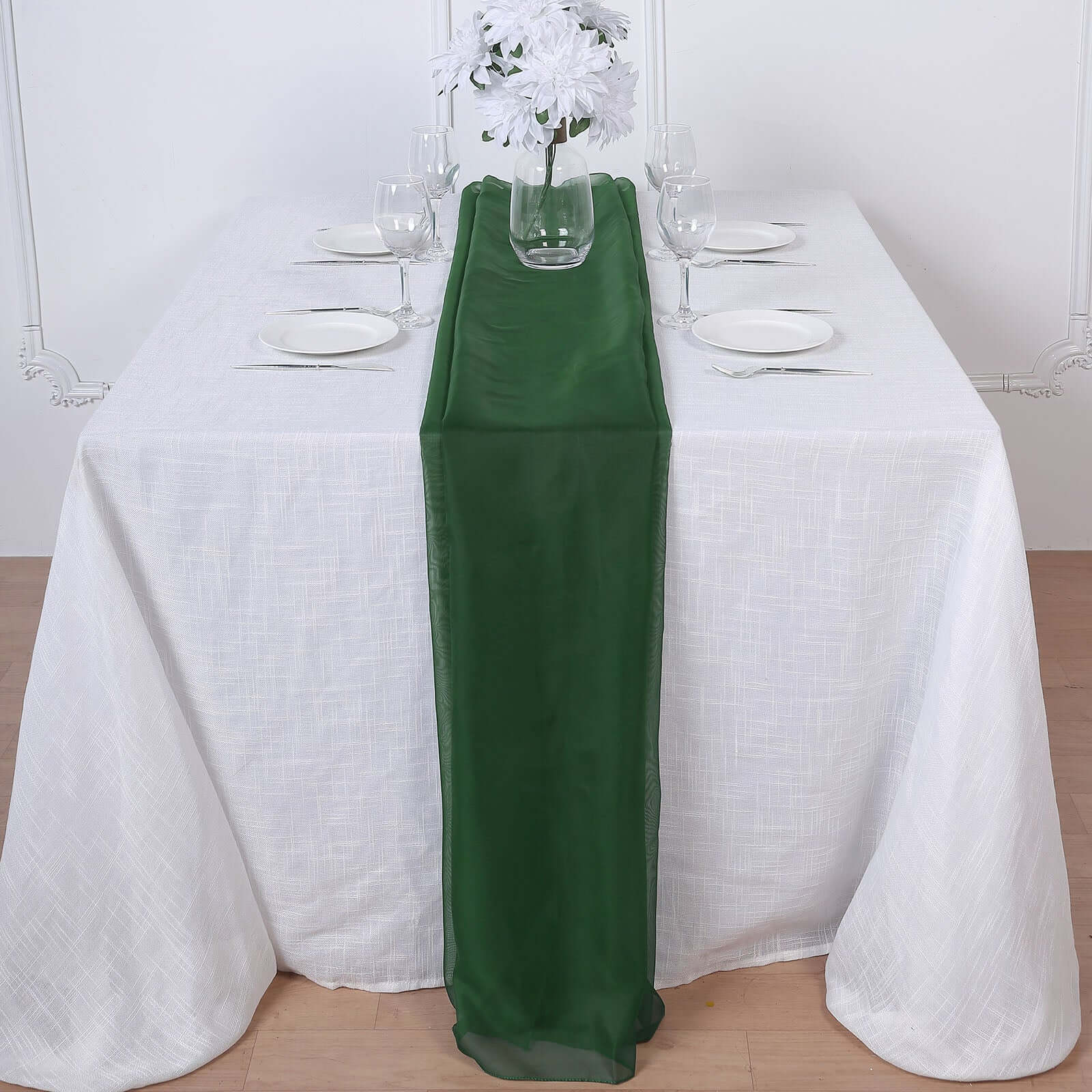 Chiffon 6ft Table Runner Hunter Emerald Green - Flowy & Lightweight Table Decor