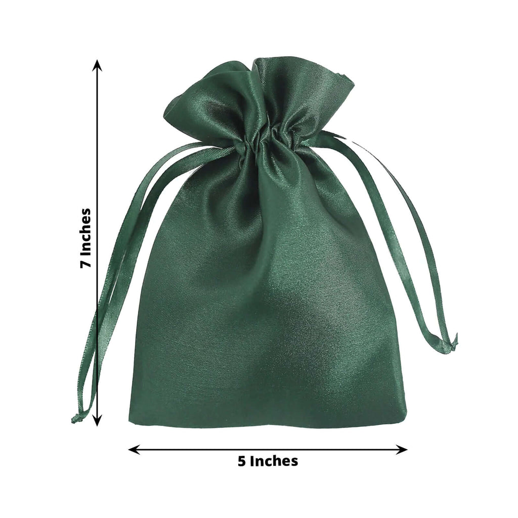12 Pack 5"x7" Hunter Emerald Green Satin Wedding Party Favor Bags, Drawstring Pouch Gift Bags