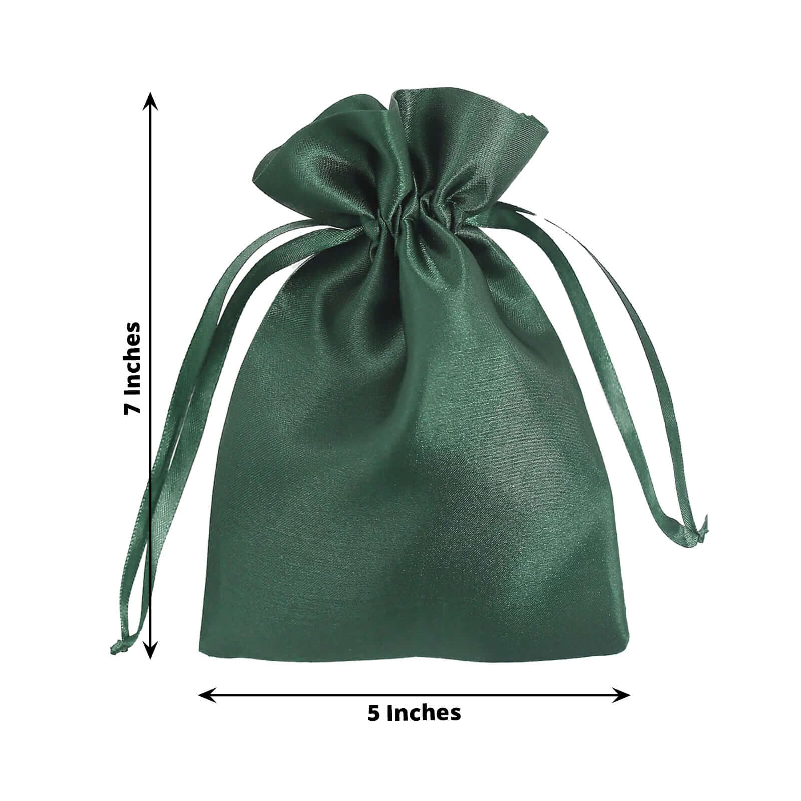 12 Pack 5"x7" Hunter Emerald Green Satin Wedding Party Favor Bags, Drawstring Pouch Gift Bags