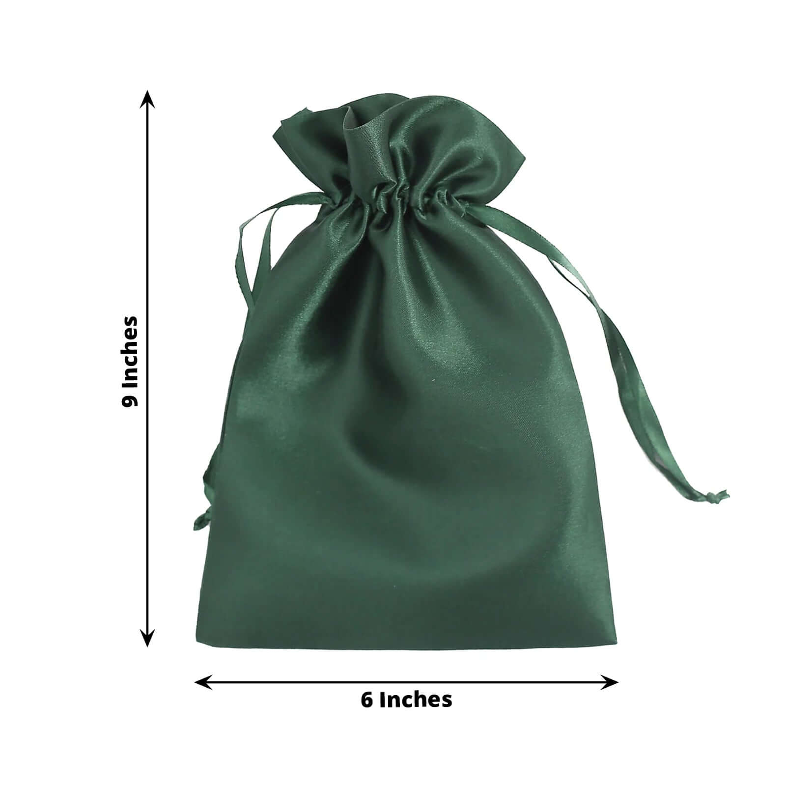 12 Pack 6"x9" Hunter Emerald Green Satin Wedding Party Favor Bags, Drawstring Pouch Gift Bags