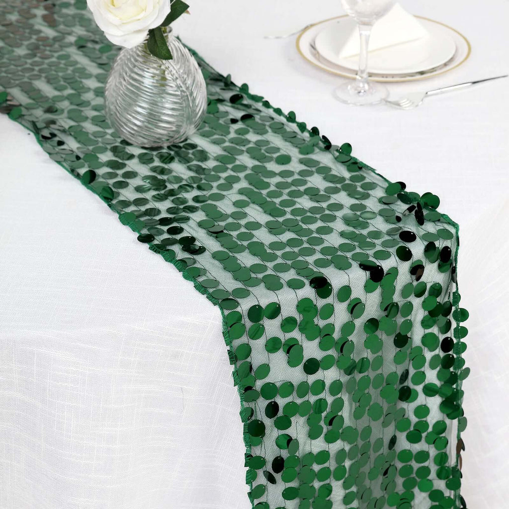 Big Payette Sequin 13"x108" Table Runner Hunter Emerald Green - Dazzling Design