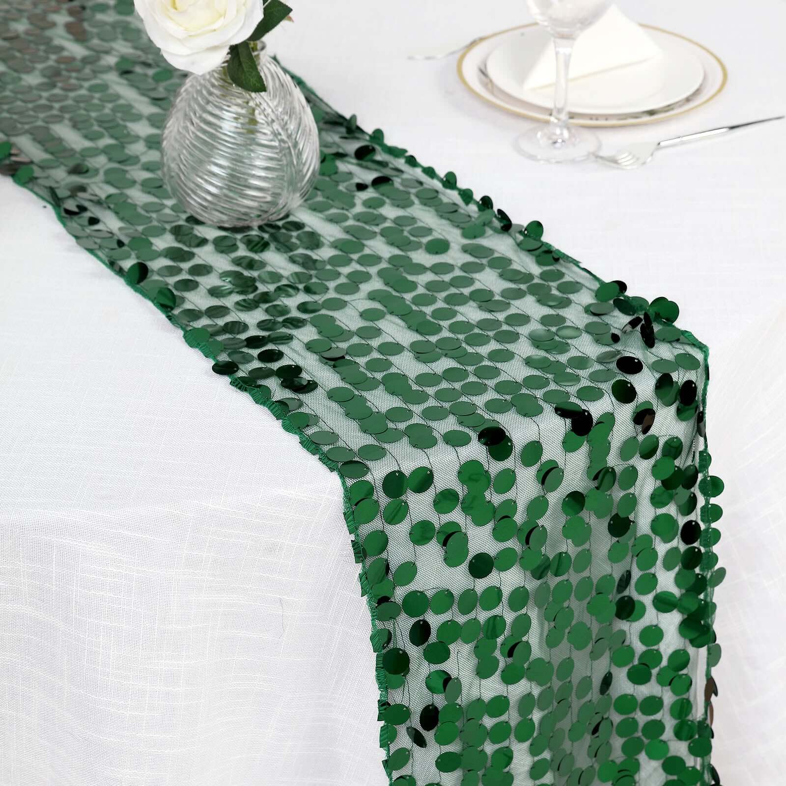 Big Payette Sequin 13"x108" Table Runner Hunter Emerald Green - Dazzling Design
