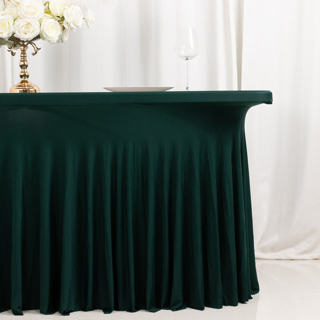 Spandex Rectangle 72"x30" Table Skirt Hunter Emerald Green with Wavy Skirt-Like Effect Table Cover