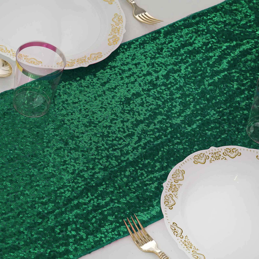 Sequin 12"x108" Table Runner Hunter Emerald Green - Glittering Design